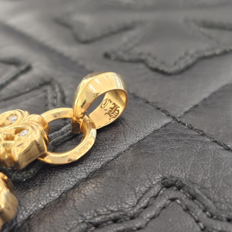 CHROME HEARTS 22K Filig Cross-XSM P D Pendant Top クロムハーツ 22K フィリグリークロスXS PAVEダイヤ ゴールド ペンダントトップ