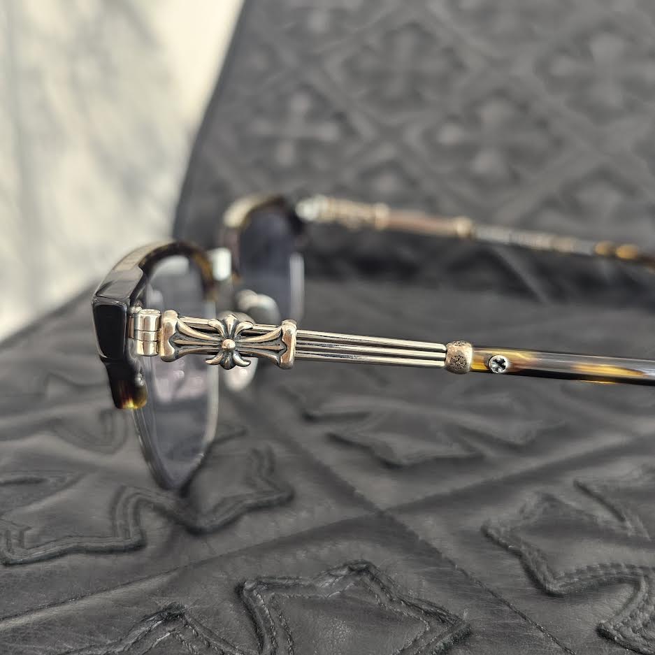 CHROME HEARTS BONENNOISSEUR II Temple CH Cross Half Rim Sunglasses Size 53口19-150 クロムハーツ ボネノワスール テンプルCHクロス ハーフリム サングラス サイズ54口19-148