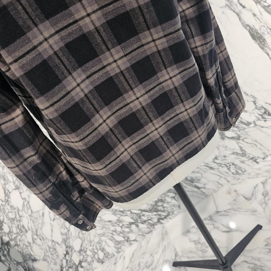 CHROME HEARTS Y NOT Cross Ball Button Leather Cross Patch Check Shirt Size M クロムハーツ ワイノット クロスボールボタン レザークロスパッチ チェックシャツ サイズM