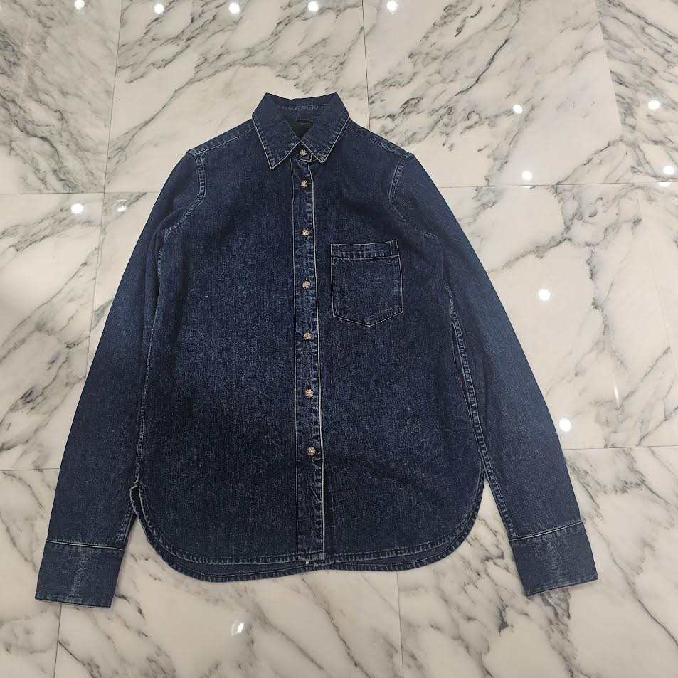 CHROME HEARTS Y NOT Leather Cross Patch Denim Shirt Size M クロムハーツ ワイノット クロスレザーパッチ デニムシャツ サイズM