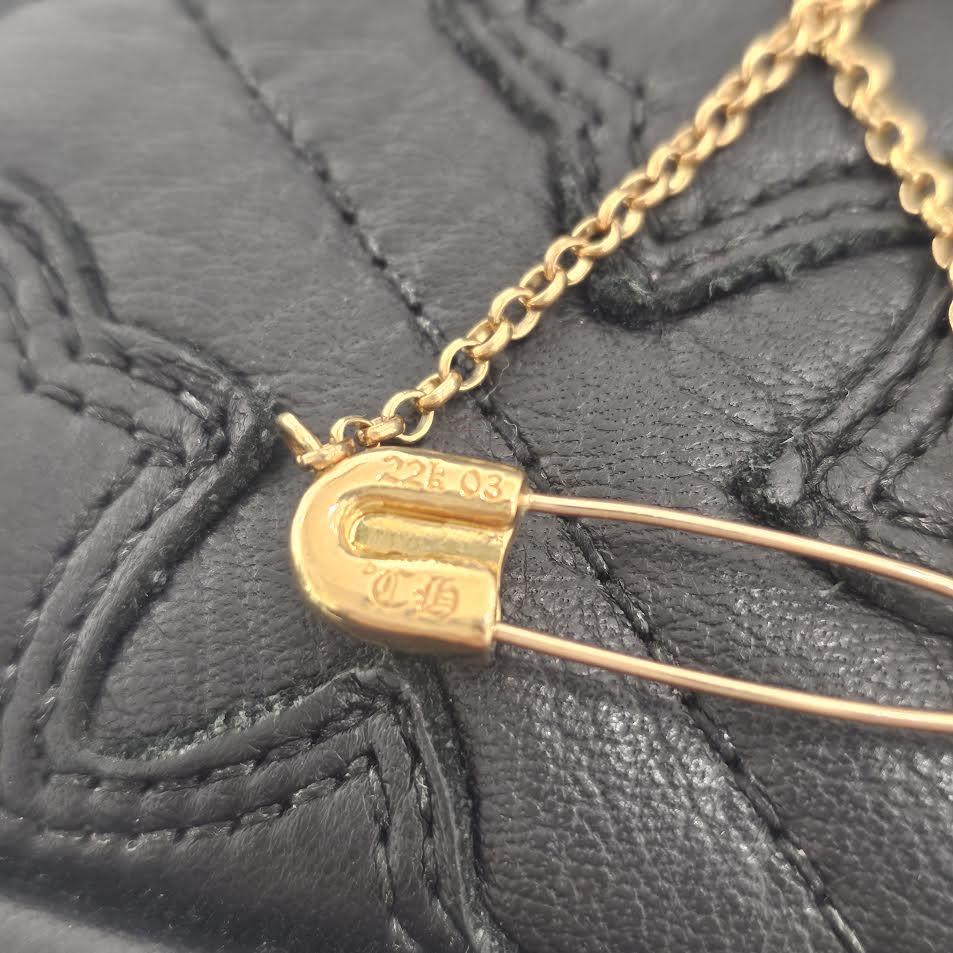 CHROME HEARTS 22K Safety Pin 1 Pave Diamond Roll Chain Necklace Size 18 Inch クロムハーツ 22K セーフティピン 1 パヴェダイヤモンド ロールチェーン ネックレス 18インチ