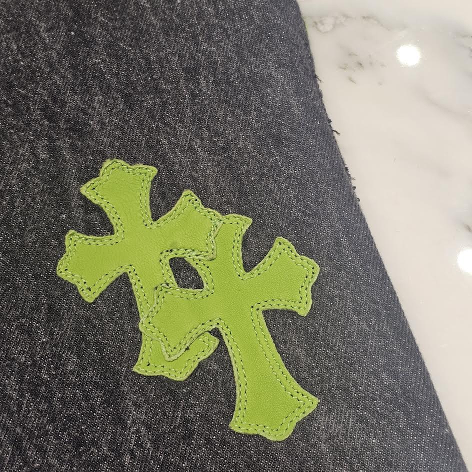 CHROME HEARTS × Levi's 501 VNTG Neon Green Leather Cross Patch Jeans Size 36 クロムハーツ × リーバイス 501 ヴィンテージ ネオングリーン レザークロスパッチ ジーンズ  デニムパンツ サイズ36