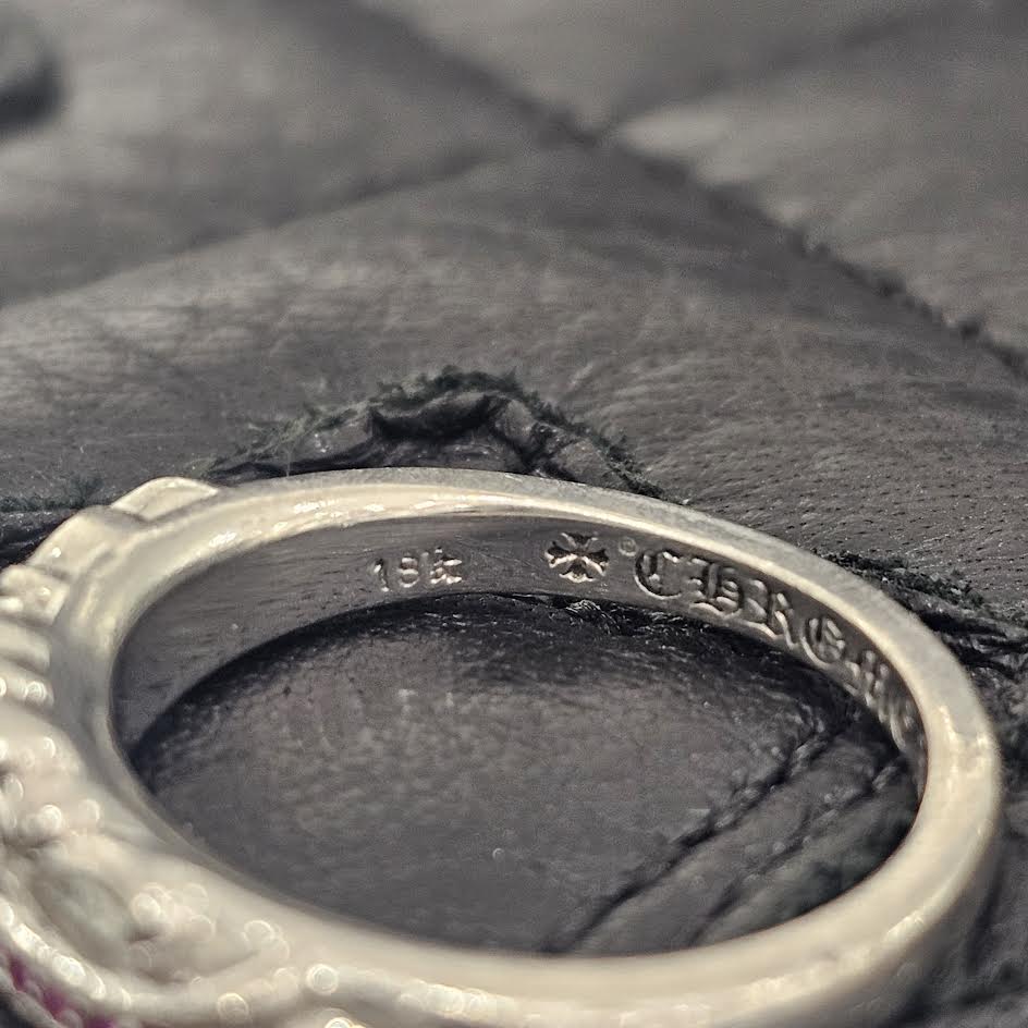 CHROME HEARTS 18K WG Baby Classic Floral Cross Pave Ruby Ring 13号 クロムハーツ 18K ホワイトゴールド ベイビークラシック フローラルクロス パヴェルビー リング サイズ13号