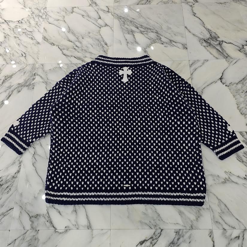 CHROME HEARTS Cross Leather Patch Cashmere Knit Sweater Size ONE SIZE（68-112）クロムハーツ クロスレザーパッチ カシミヤ ニットセーター シルバー925 サイズONE SIZE（68-112）