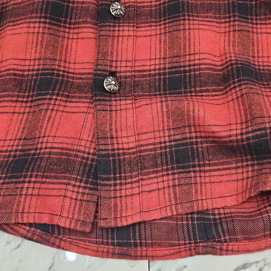 CHROME HEARTS Y NOT CH Plus Leather Patch Flannel Check Shirt Size M クロムハーツ ワイノット CHプラス レザーパッチ フランネル チェックシャツ サイズM