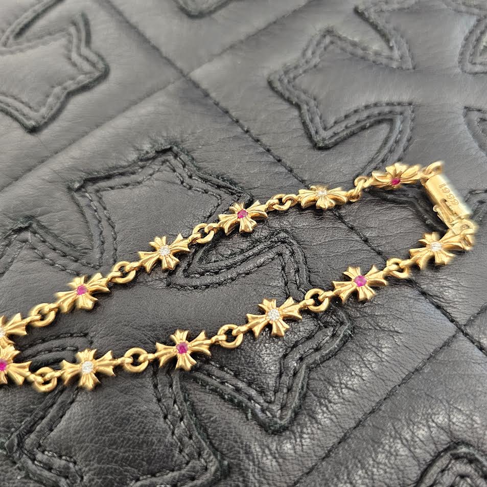 CHROME HEARTS 22K Tiny E Pave Diamond × Ruby CH Plus Bracelet 12 LINK クロムハーツ 22K タイニーE パヴェダイヤモンド × ルビー CHプラス ブレスレット 12リンク