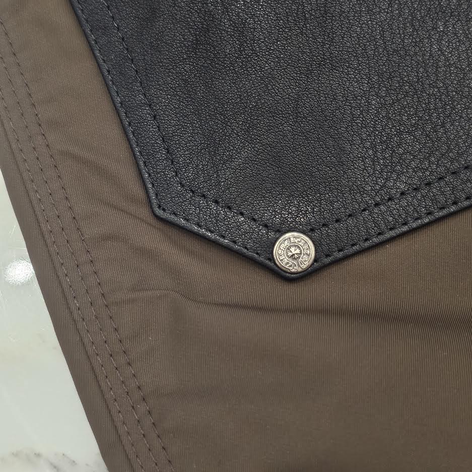 CHROME HEARTS Carpenter Leather Double Knee Nylon Pink Cross Patch Pants Size 36 クロムハーツ カーペンター レザーダブルニー ナイロン ピンク クロスパッチ ロングパンツ サイズ36