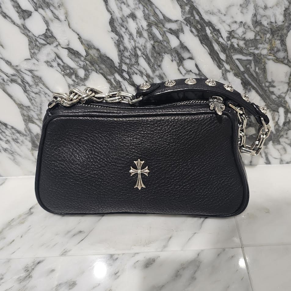 CHROME HEARTS THE NIGHT Cross Chain Leather Hand Bag クロムハーツ ザ・ナイト クロス チェーン装飾 レザーハンドバッグ