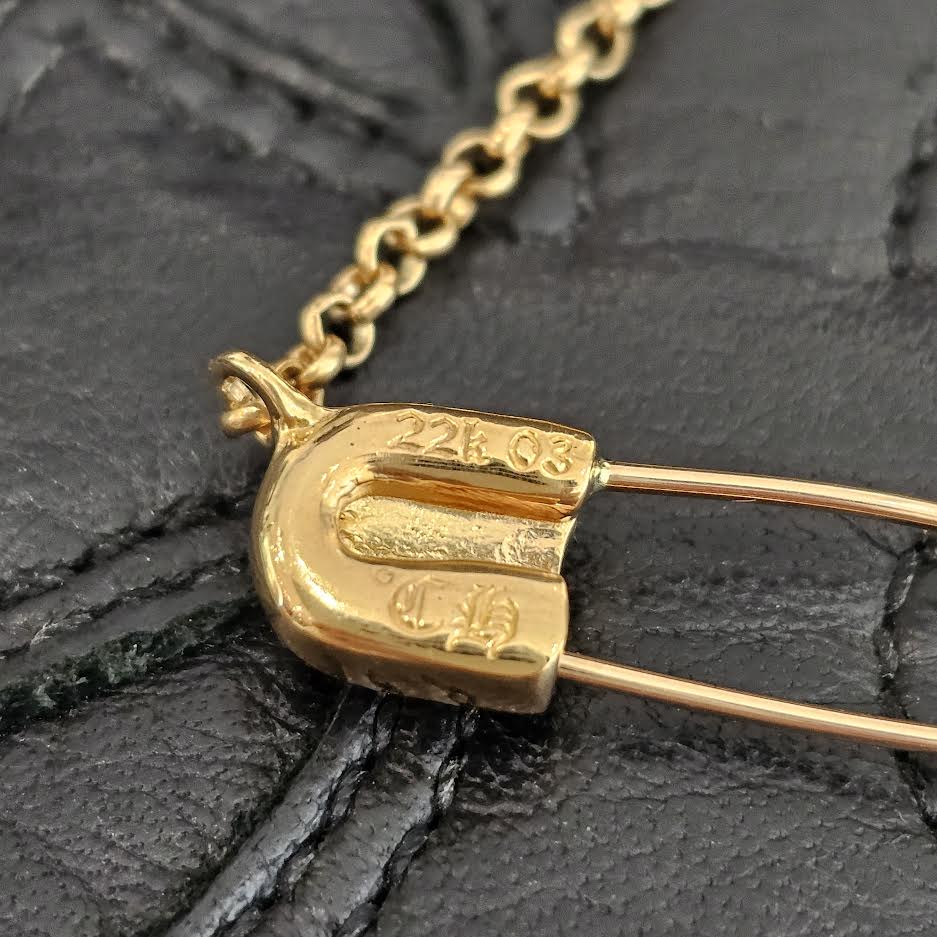 CHROME HEARTS 22K Safety Pin Roll Chain Necklace Size 18 Inch クロムハーツ 22K セーフティピン ロールチェーン ネックレス 18インチ