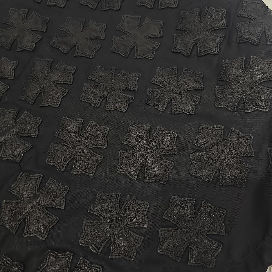 CHROME HEARTS PUDDLES Cemetery Cross Leather Patch Zip-Up Nylon Hooded Coat Size M クロムハーツ パドルズ セメタリークロス レザーパッチ ジップアップ ナイロン フーデッド コート サイズM