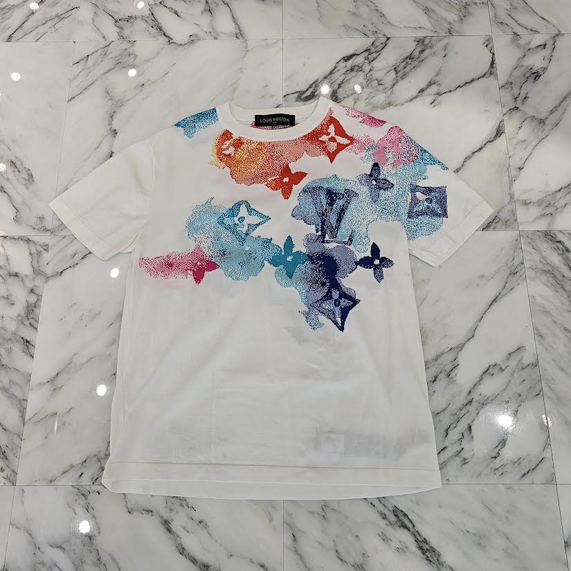 LOUIS VUITTON 2021SS White Multicolor Watercolor Monogram Tee 1A8QWB Size M ルイヴィトン ホワイトマルチカラー ウォーターカラー モノグラム Tシャツ サイズM
