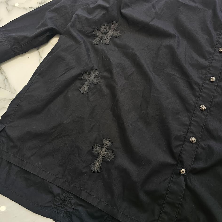 CHROME HEARTS YNOT Mahal Kita Cross Leather Patch Shirt Size S クロムハーツ ワイノット マハルキタ クロスレザーパッチ シャツ サイズS