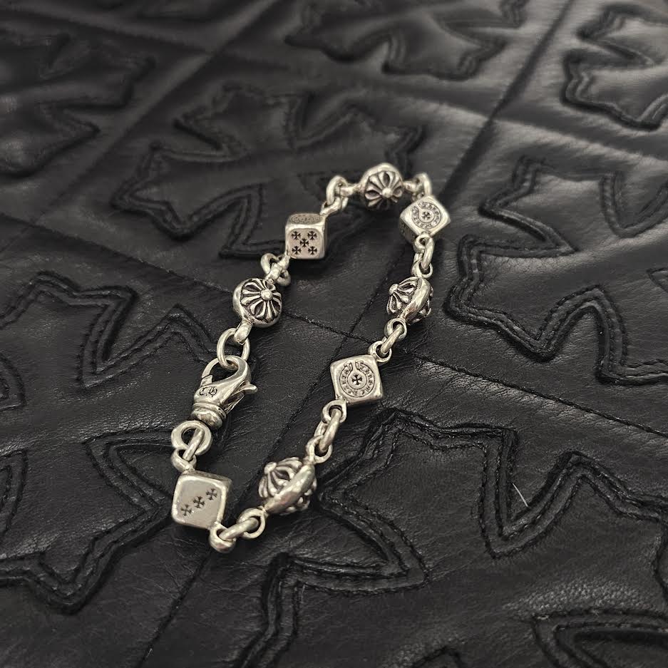 クロムハーツ　ダイス&クロスボールブレスレット8リンク CHROME HEARTS DICE Cross Ball Silver Bracelet Size 8 LINK
