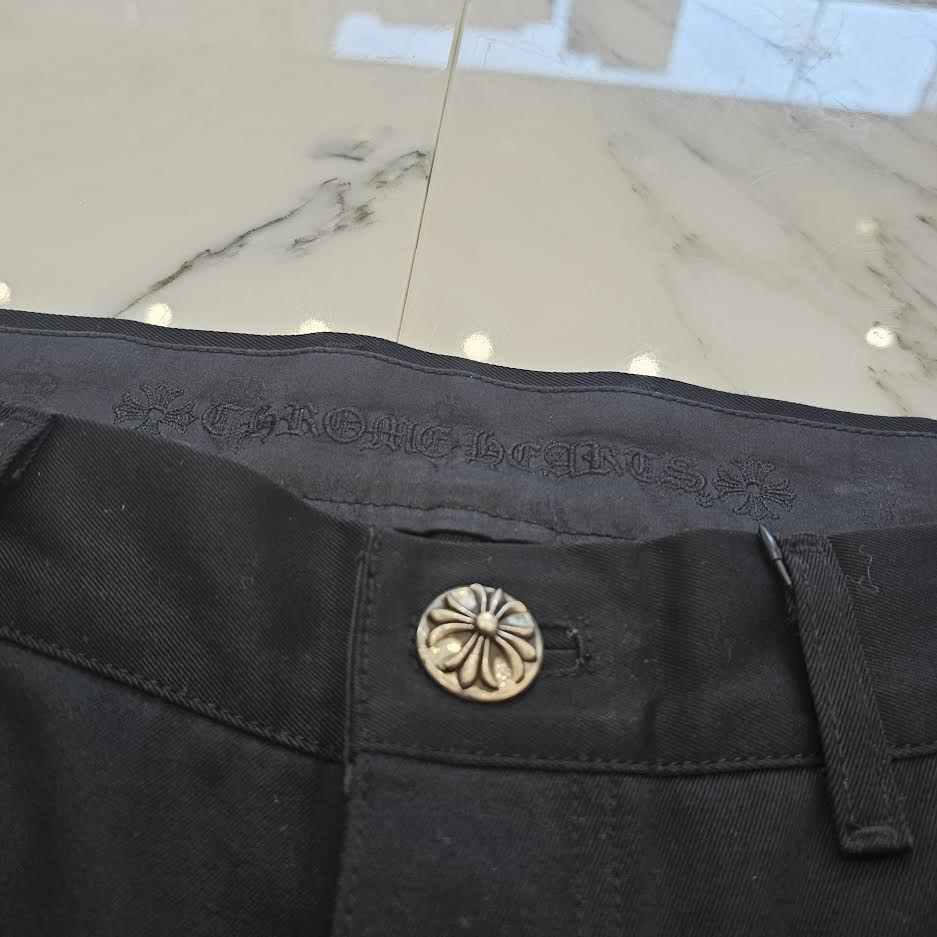 CHROME HEARTS Cross Ball Button Leather Pocket Wide Chino Pants Size 33 クロムハーツ クロスボールボタン レザーポケット ワイド チノパンツ サイズ33