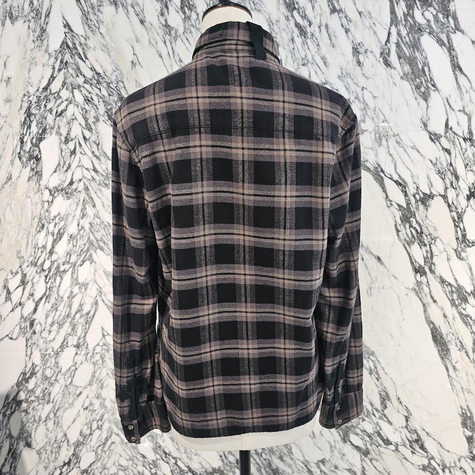 CHROME HEARTS Y NOT Cross Ball Button Leather Cross Patch Check Shirt Size M クロムハーツ ワイノット クロスボールボタン レザークロスパッチ チェックシャツ サイズM