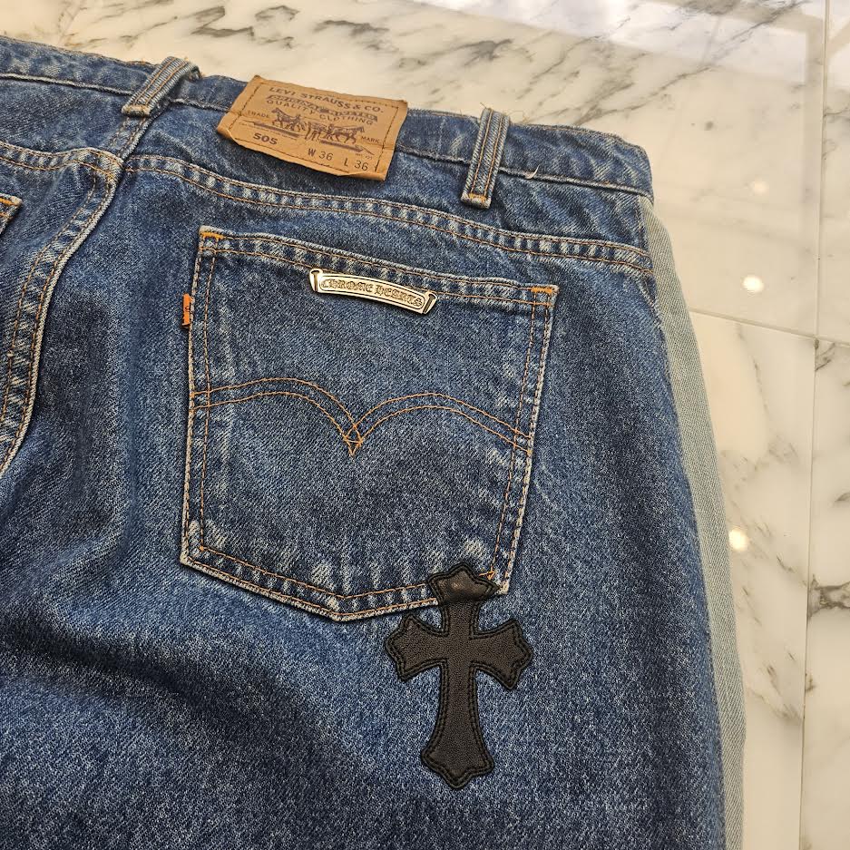 CHROME HEARTS × Levi's 505 VNTG Cross Leather Patch Denim Pants Size 34 クロムハーツ × リーバイス 505 ヴィンテージ クロスレザーパッチ デニムパンツ サイズ34