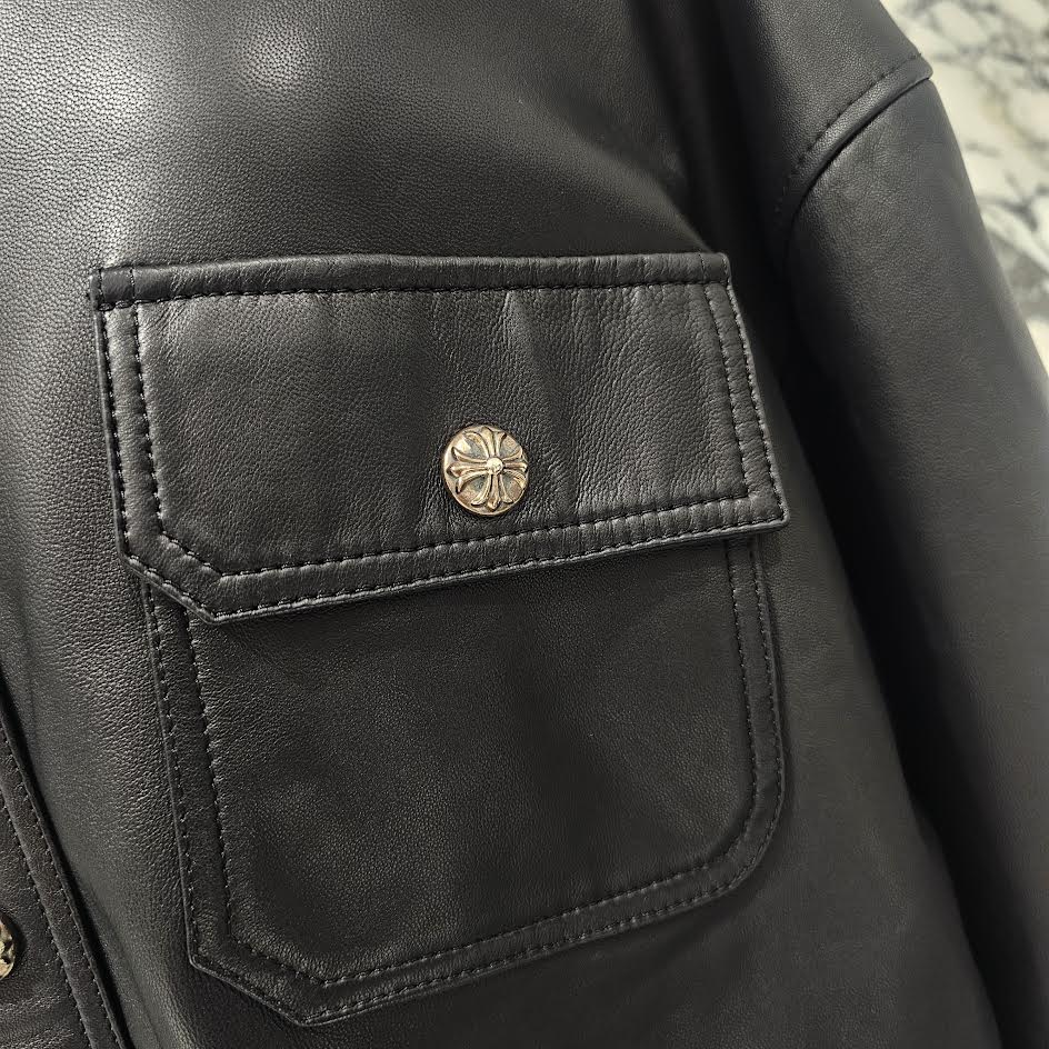 CHROME HEARTS Cross Ball Button Soft Lamb Leather Jacket Size L