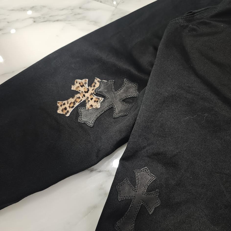 CHROME HEARTS Y NOT WORK DOG Leopard Harako Leather Cross Patch