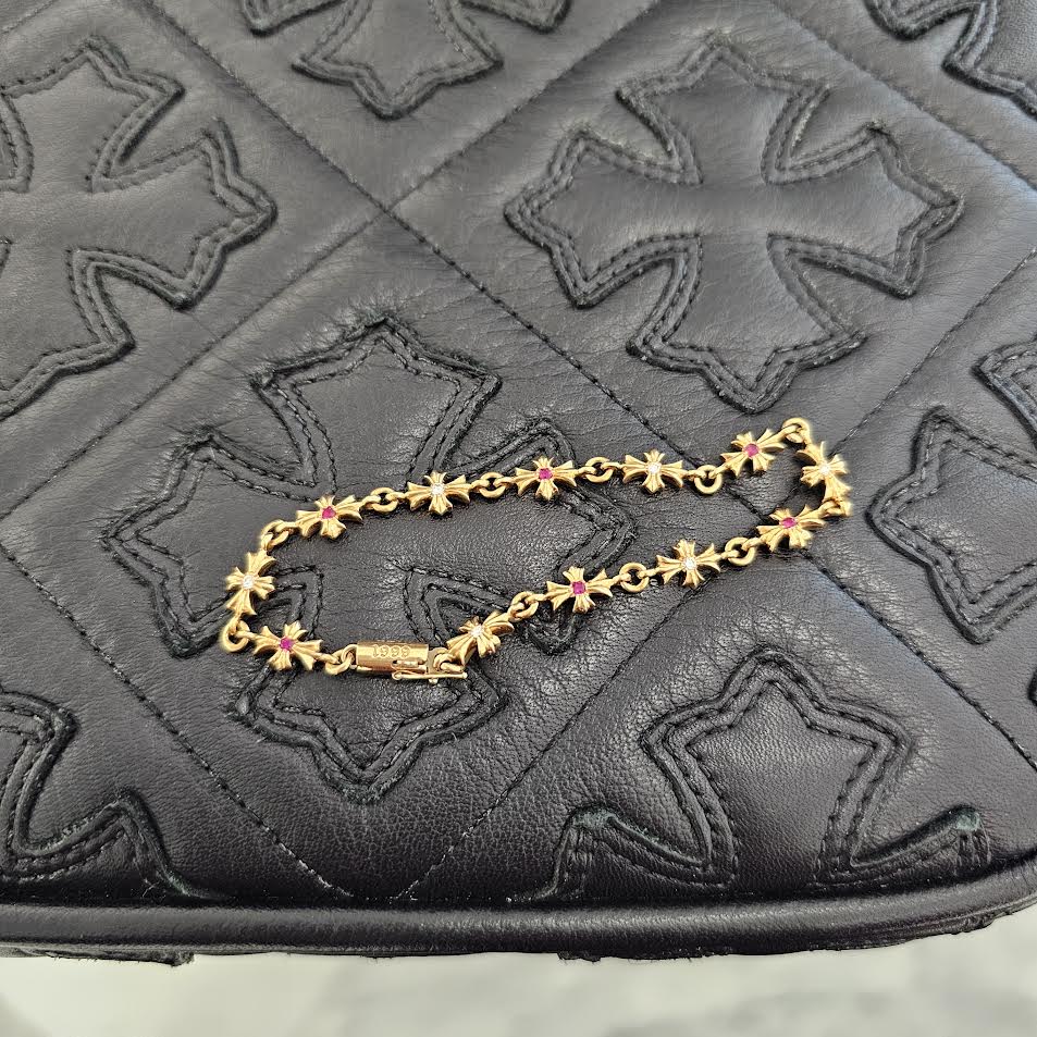 CHROME HEARTS 22K Tiny E Pave Diamond × Ruby CH Plus Bracelet 12 LINK クロムハーツ 22K タイニーE パヴェダイヤモンド × ルビー CHプラス ブレスレット 12リンク