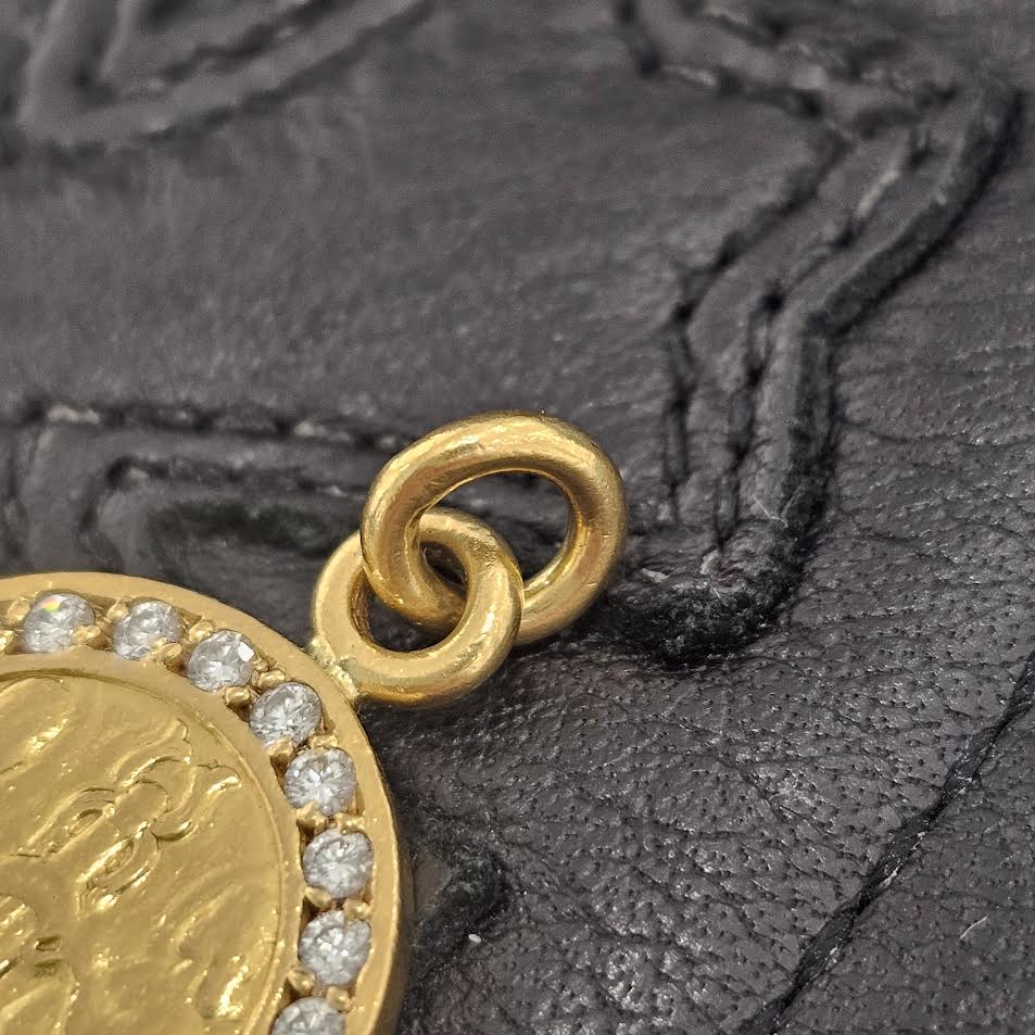 CHROME HEARTS 22K ANGEL MEDAL Pave Diamond Pendant Top クロムハーツ 22K エンジェル メダル パヴェ ダイヤモンド ペンダントトップ