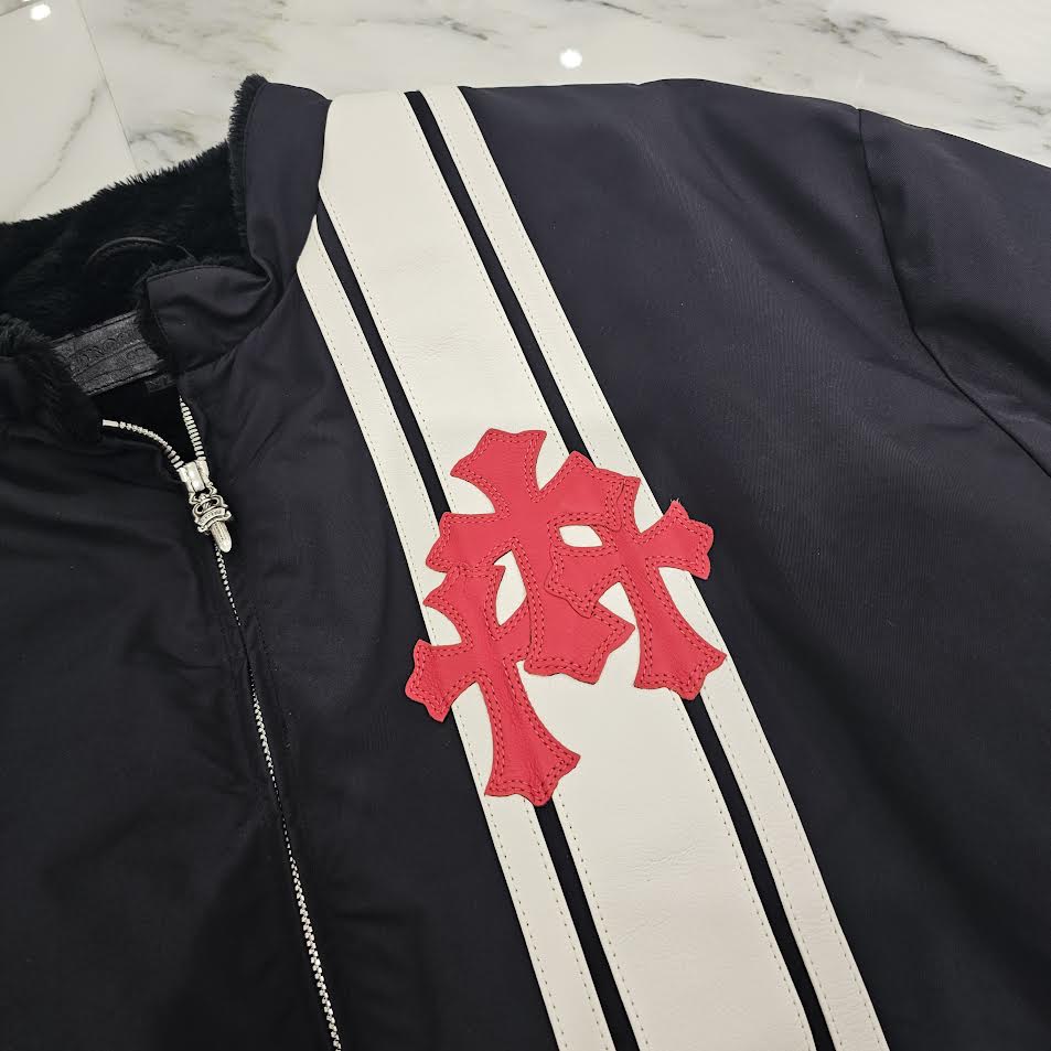 CHROME HEARTS Red 3 Cross Leather Patch Racing Zip Up Jacket Size XL クロムハーツ レッド3クロス レザーパッチ レーシング ジップアップ ジャケット サイズXL