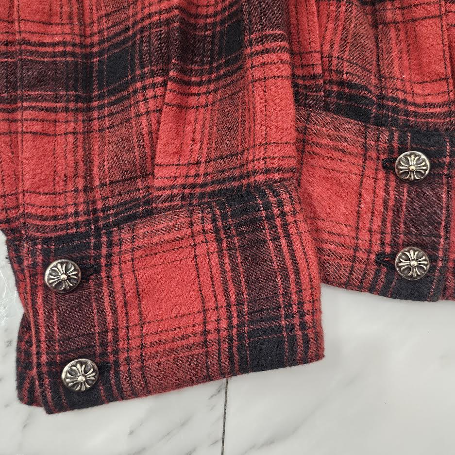 CHROME HEARTS Y NOT CH Plus Leather Patch Flannel Check Shirt Size M クロムハーツ ワイノット CHプラス レザーパッチ フランネル チェックシャツ サイズM