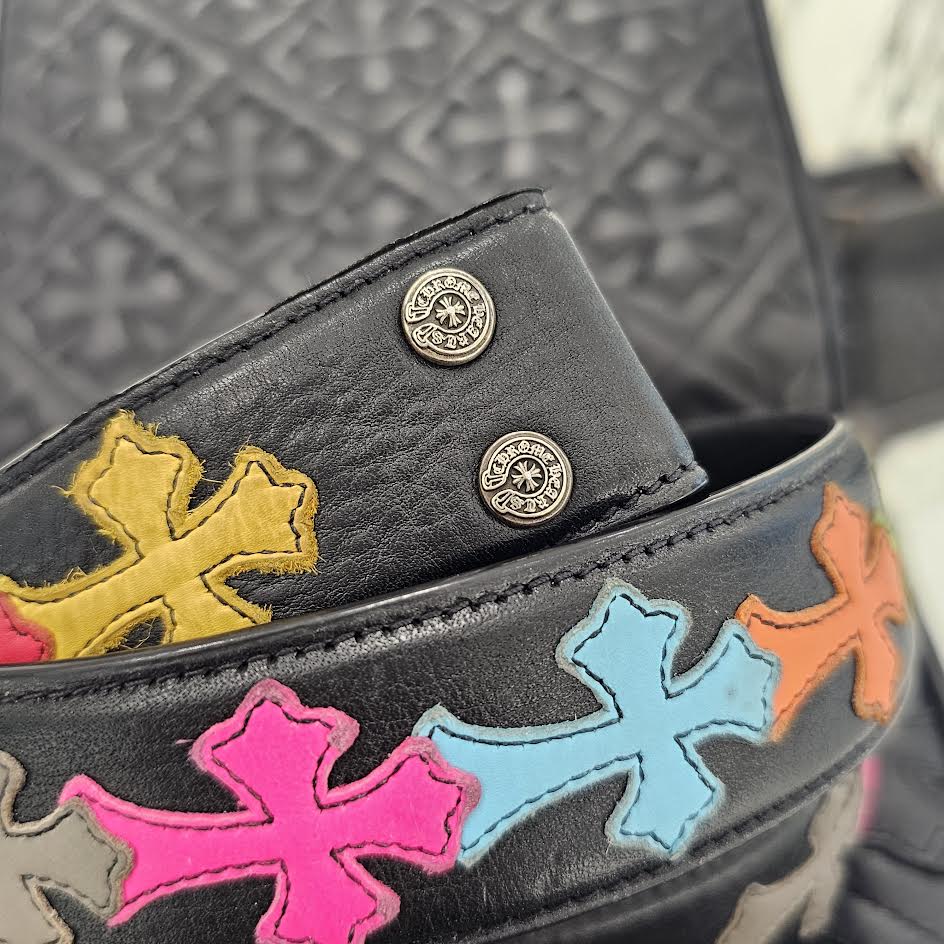 CHROME HEARTS Multi Color Cemetery Cross Patch Leather Belt Size 38（1.5 Inch) クロムハーツ マルチカラー セメタリークロスパッチ レザーベルト サイズ38（1.5インチ）