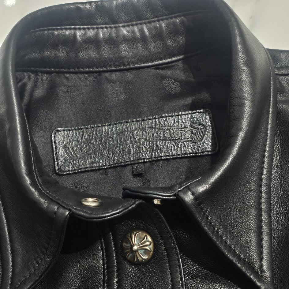 CHROME HEARTS Cross Ball Button Soft Lamb Leather Jacket Size L