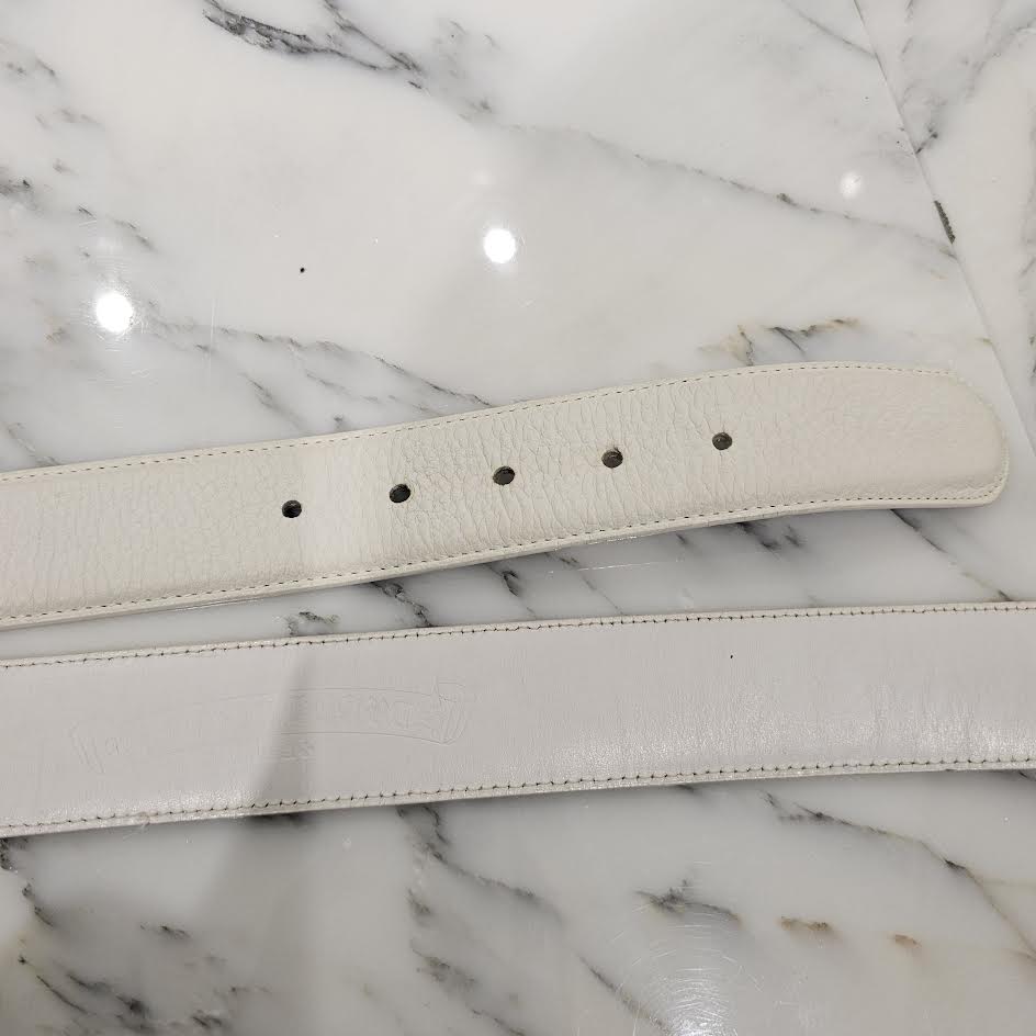 CHROME HEARTS Classic Oval Cross Belt Buckle Scroll Label Rivets Leather Belt Size 32 クロムハーツ クラシックオーバルクロス ベルトバックル スクロールラベル リベッツ レザー ベルト 5穴 サイズ32