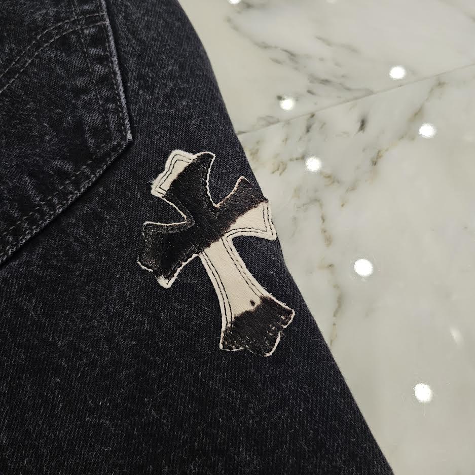 CHROME HEARTS × Levi's 501 VNTG Zebra Harako Leather Cross Patch Denim Pants Size 32 クロムハーツ × リーバイス 501 ヴィンテージ ゼブラ ハラコ レザークロスパッチ デニムパンツ サイズ32