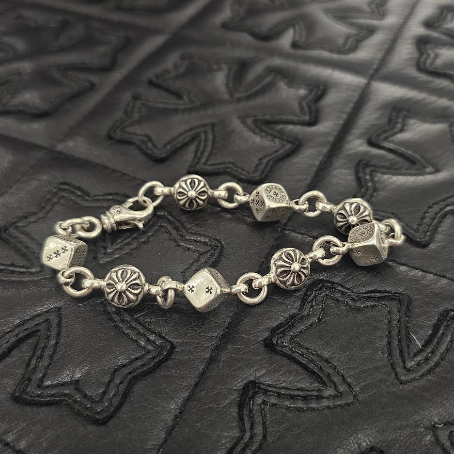 CHROME HEARTS DICE Cross Ball Silver Bracelet Size 8 LINK クロムハーツ ダイス クロスボール シルバー ブレスレット サイズ8リンク