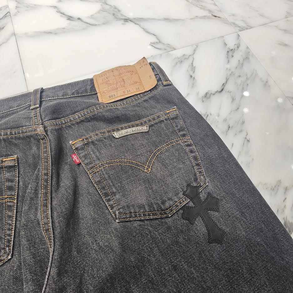 CHROME HEARTS × Levi's 501 VNTG Cross Leather Patch Denim Pants Size 34 クロムハーツ × リーバイス 501 ヴィンテージ クロスレザーパッチ デニムパンツ サイズ34