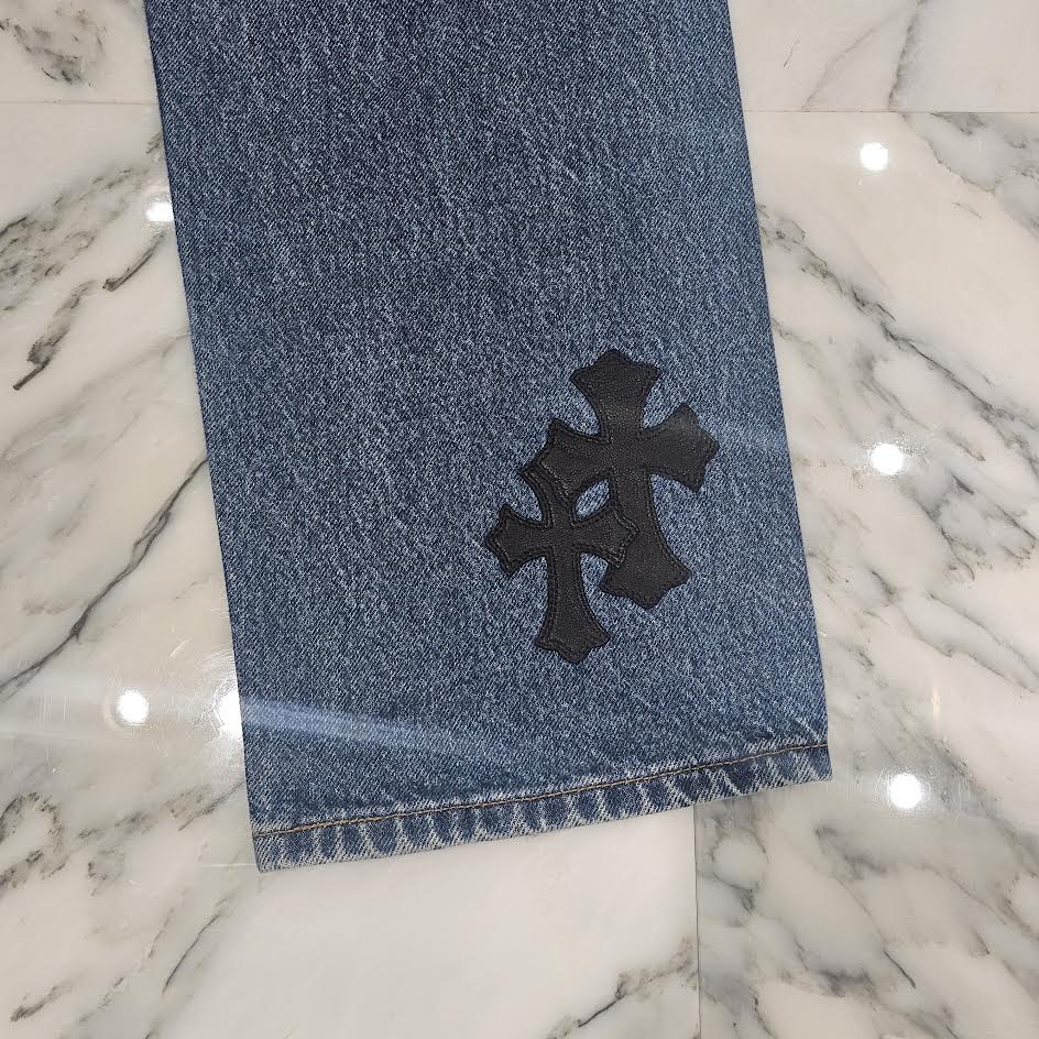 CHROME HEARTS × Levi's 505 VNTG Cross Leather Patch Jeans Size 32 クロムハーツ × リーバイス 505 ヴィンテージ クロスレザーパッチ ジーンズ デニムパンツ サイズ38