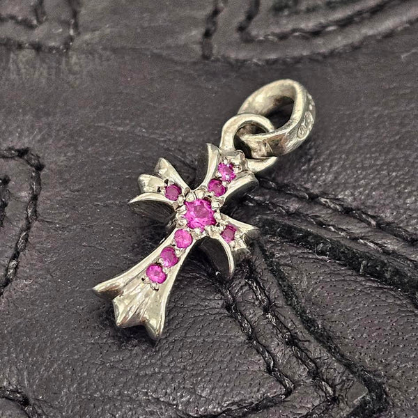 CHROME HEARTS 18K WG Baby Fat Pave Pink Sapphire Pendant Top 