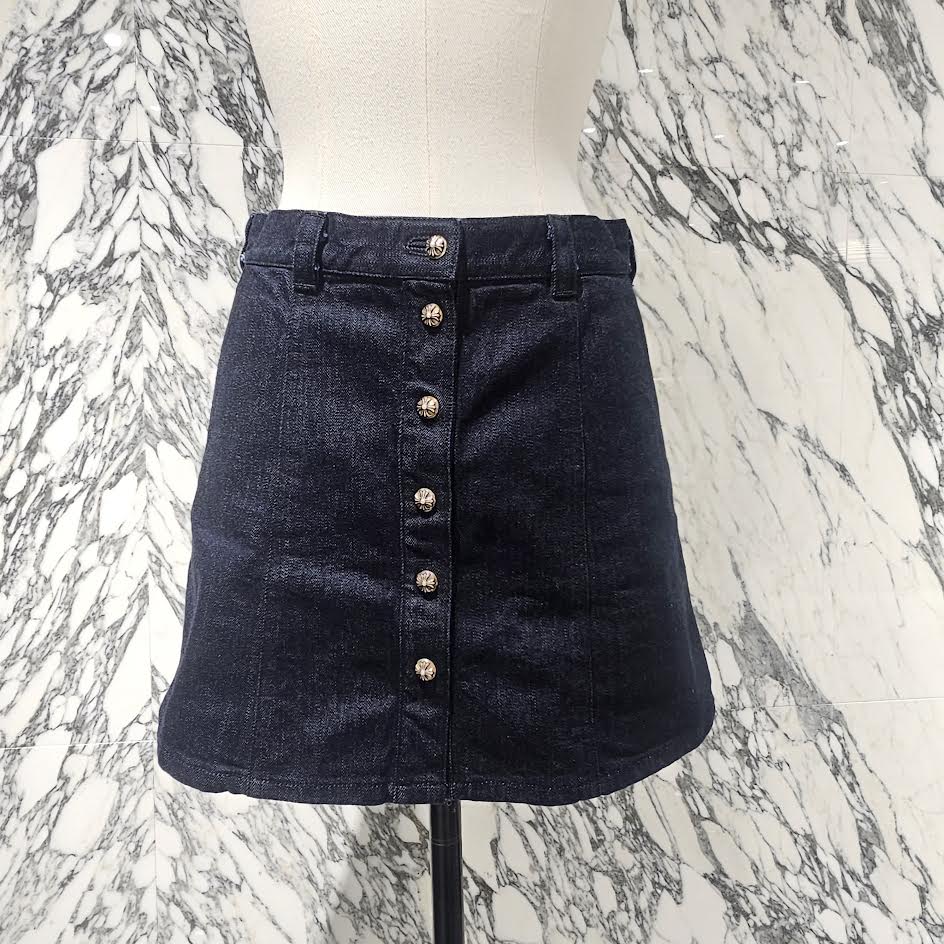 CHROME HEARTS Cross Ball Button Denim Skirt Size S クロムハーツ クロスボールボタン デニムスカート サイズS