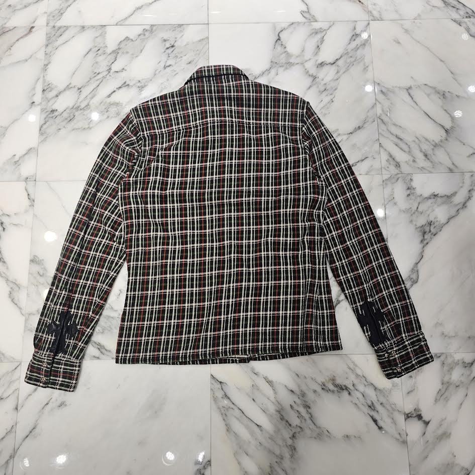 CHROME HEARTS Y NOT Cross Ball Button Cross Leather Patch Check Shirt Size S クロムハーツ ワイノット クロスボールボタン クロスレザーパッチ チェックシャツ サイズS