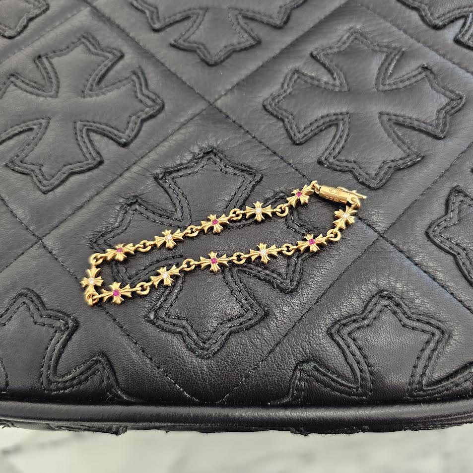 CHROME HEARTS 22K Tiny E Pave Diamond × Ruby CH Plus Bracelet 12 LINK クロムハーツ 22K タイニーE パヴェダイヤモンド × ルビー CHプラス ブレスレット 12リンク