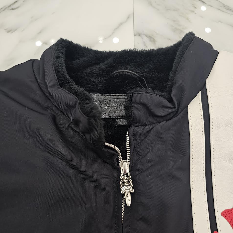 CHROME HEARTS Red 3 Cross Leather Patch Racing Zip Up Jacket Size XL クロムハーツ レッド3クロス レザーパッチ レーシング ジップアップ ジャケット サイズXL