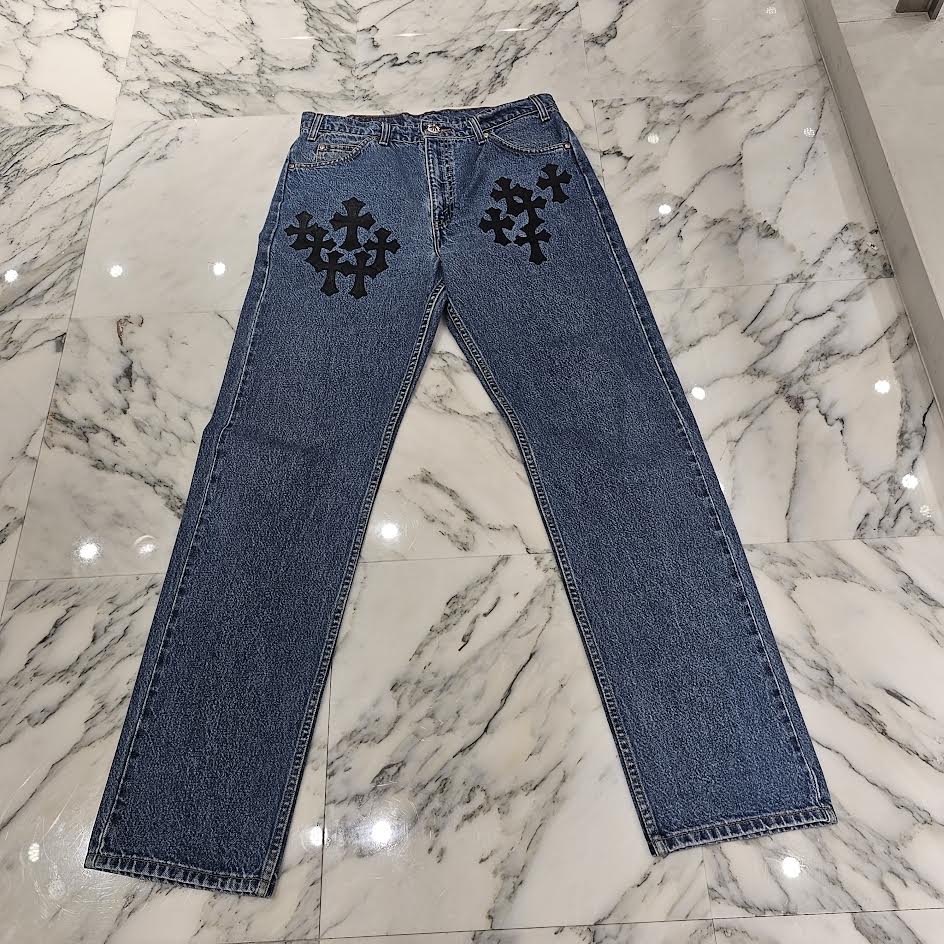CHROME HEARTS × Levi's 505 VNTG Cross Leather Patch Jeans Size 32 クロムハーツ × リーバイス 505 ヴィンテージ クロスレザーパッチ ジーンズ デニムパンツ サイズ38