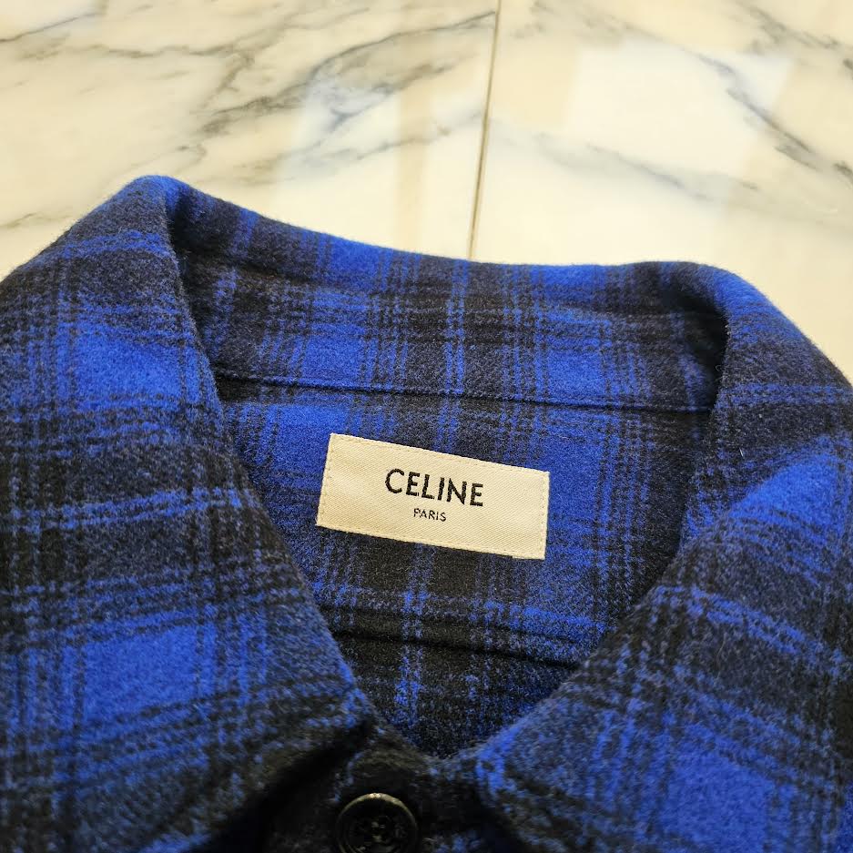 CELINE 2022AW Check Flannel Wool Shirt 2C574994R Size 42 セリーヌ チェック フランネル ウール 長袖シャツ サイズ42