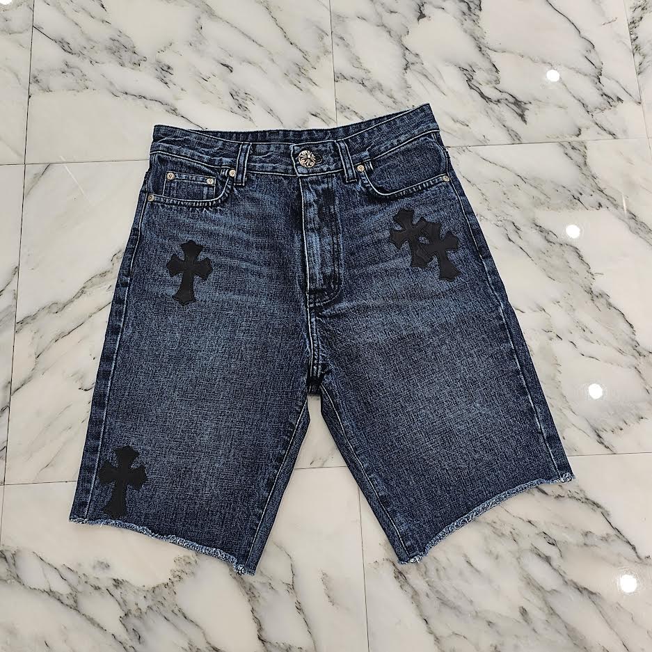 CHROME HEARTS Cross Leather Patch Denim Shorts Size 25 クロム