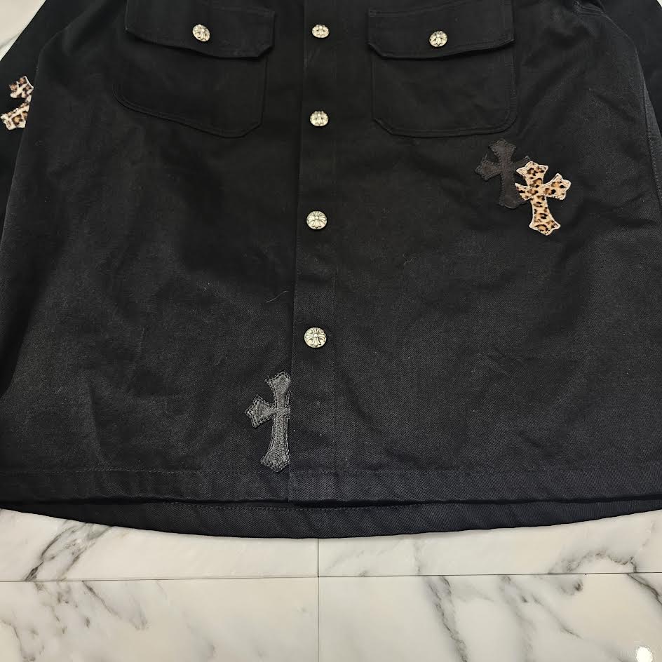 CHROME HEARTS Y NOT WORK DOG Leopard Harako Leather Cross Patch