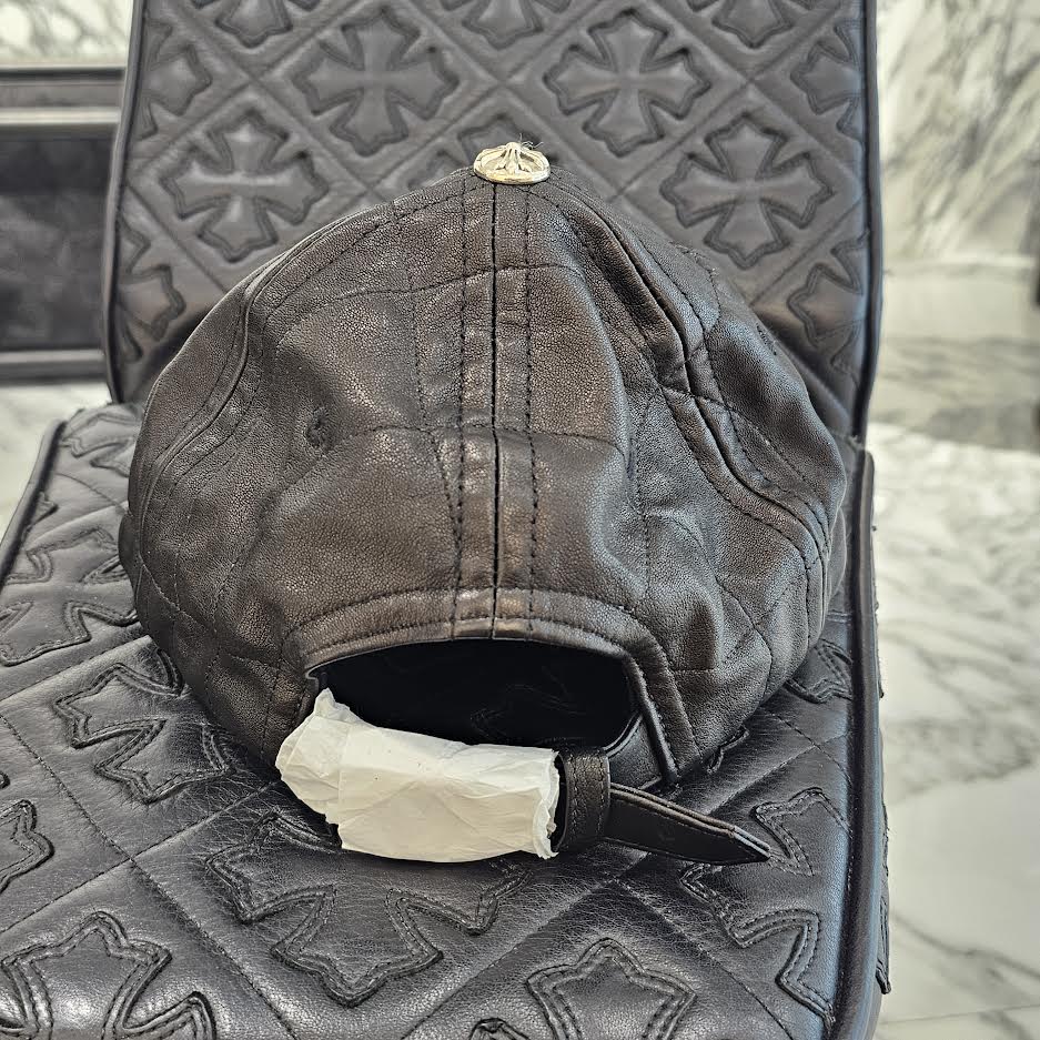 CHROME HEARTS Silver Cross Spider Web Leather Cap Size ONE