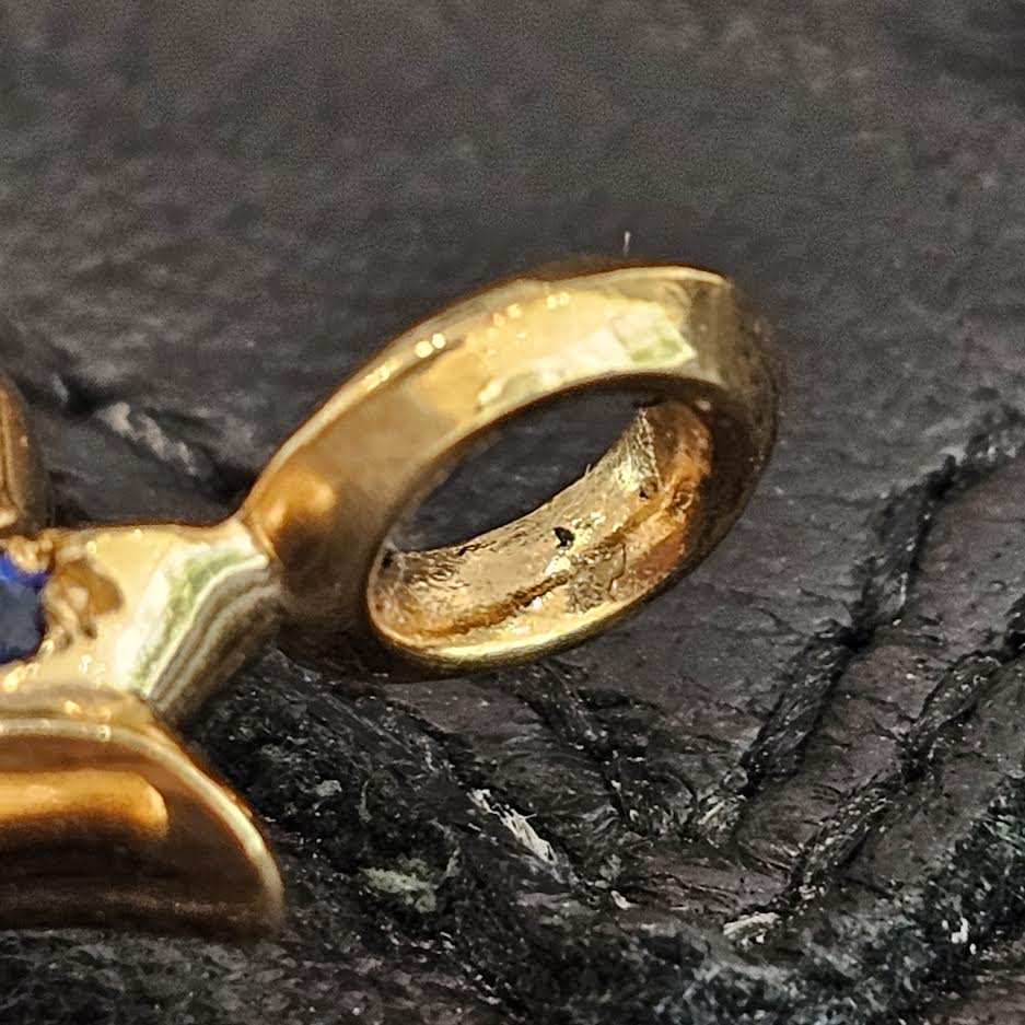 CHROME HEARTS 22K Tiny Fat Cross Blue Sapphire Pendant Top クロム