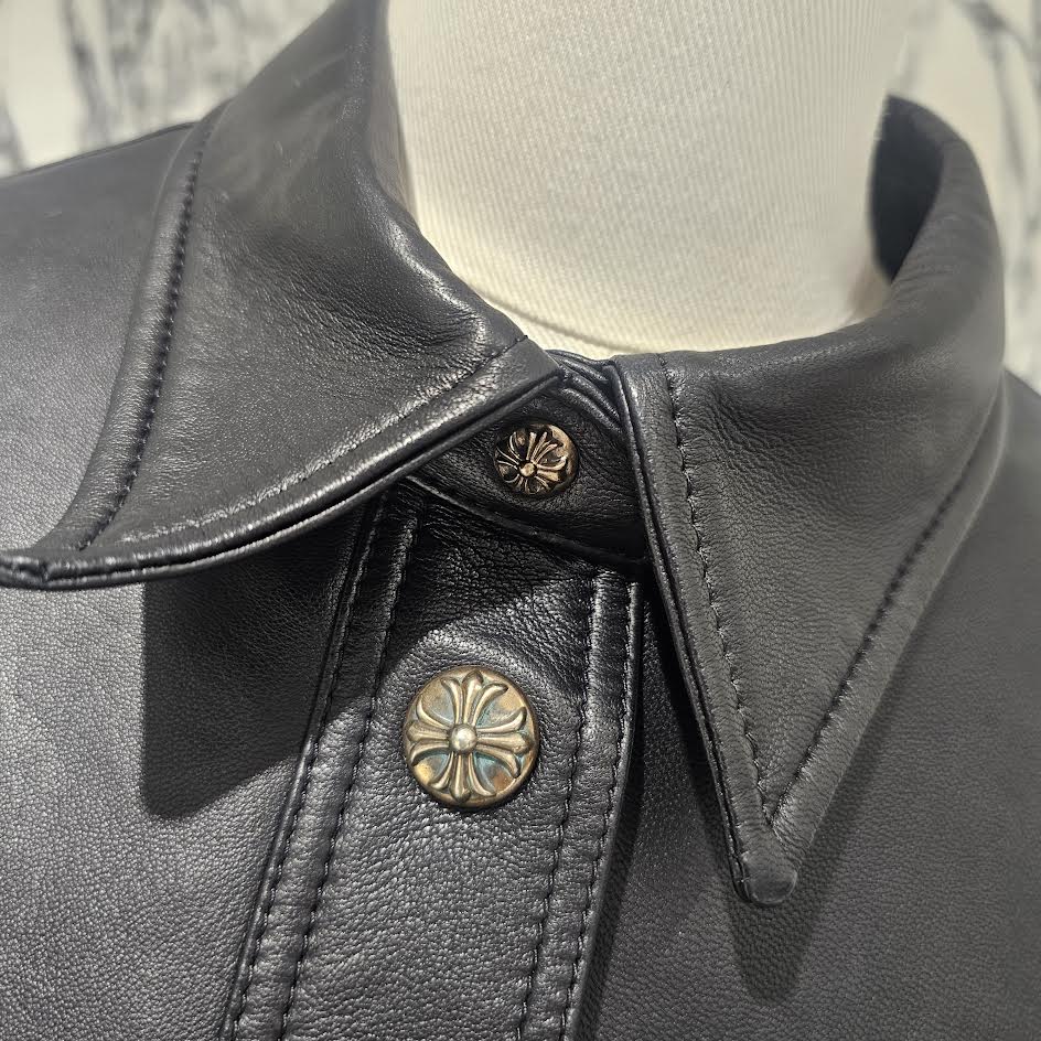 CHROME HEARTS Cross Ball Button Soft Lamb Leather Jacket Size L クロムハーツ クロスボールボタン ソフト ラムレザー ジャケット サイズL