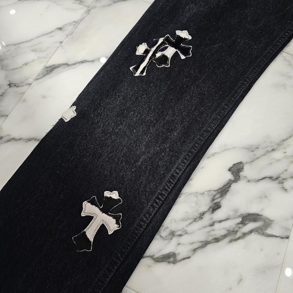 CHROME HEARTS × Levi's 501 VNTG Zebra Harako Leather Cross Patch Denim Pants Size 32 クロムハーツ × リーバイス 501 ヴィンテージ ゼブラ ハラコ レザークロスパッチ デニムパンツ サイズ32