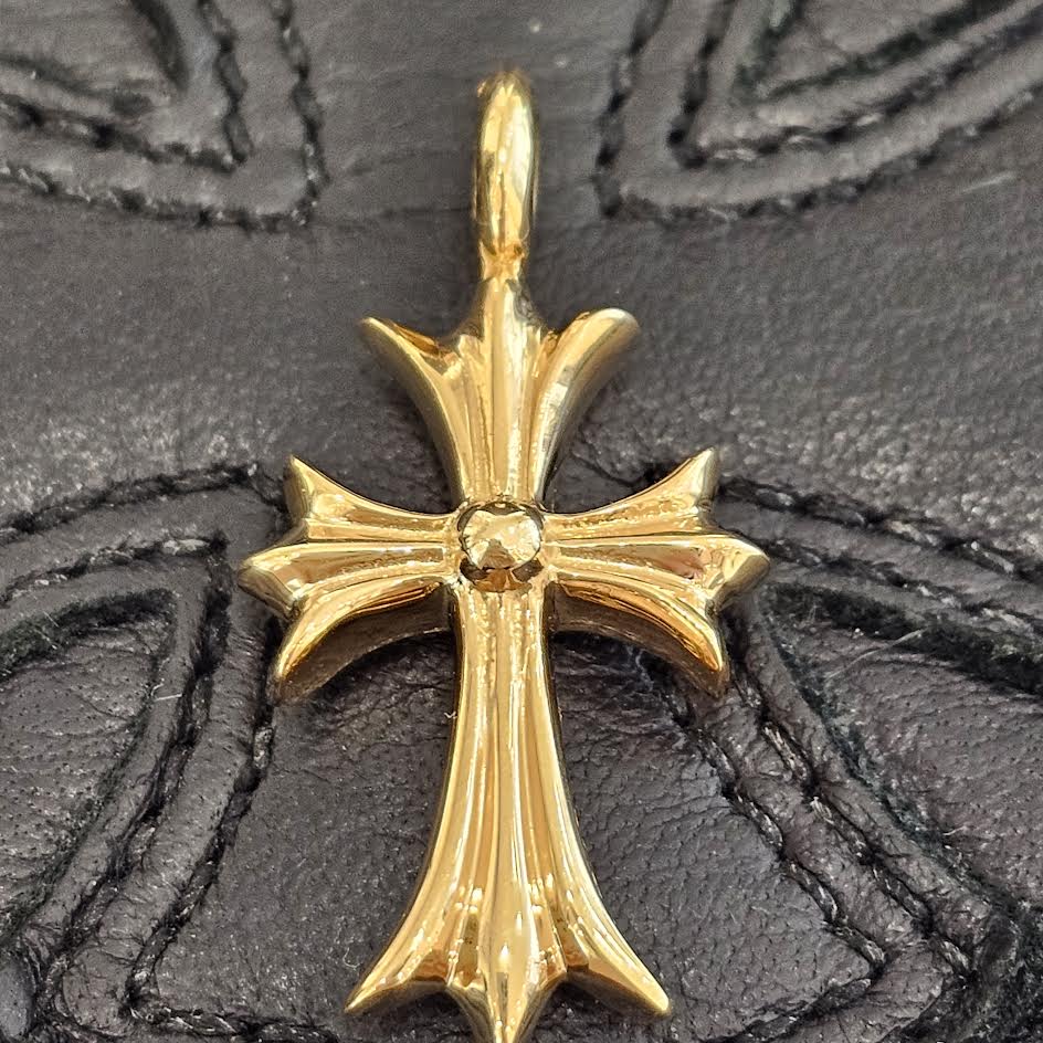 CHROME HEARTS 22K Tiny Fat Cross Pave Pink Sapphire Pendant Top クロムハーツ 22K タイニーファットクロス パヴェ ピンク サファイア ペンダントトップ