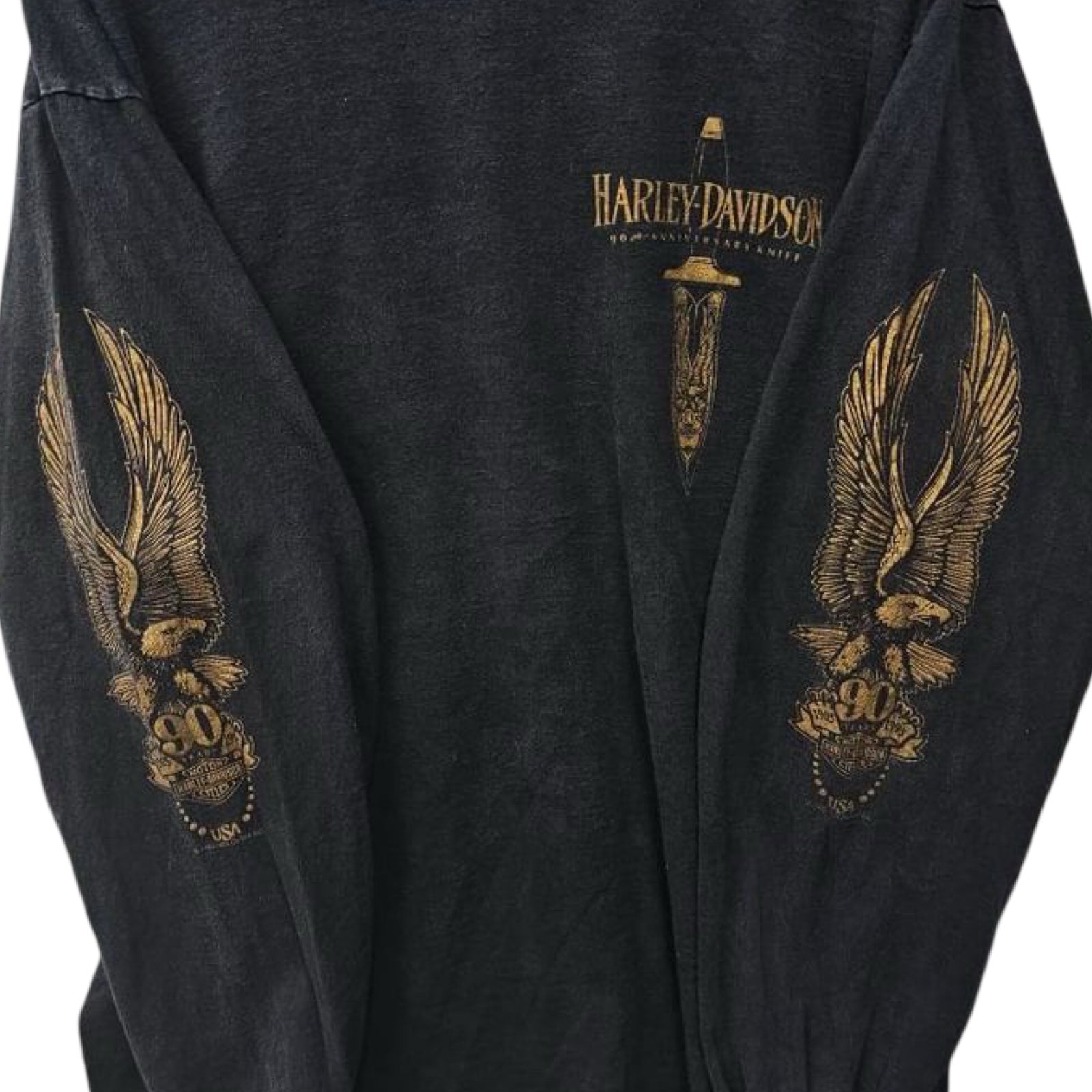 Vintage 00's Harley-Davidson "DICK FARMER'S" 90th Anniversary Knife L/S Tee Size XL