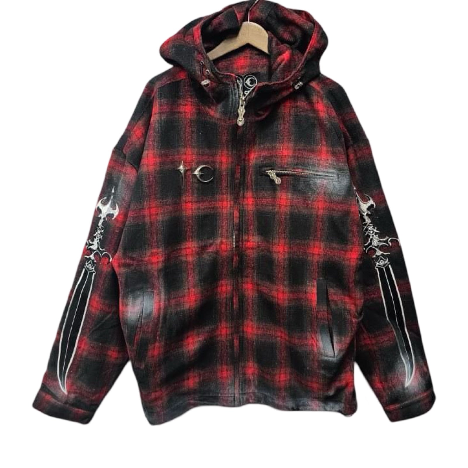 THUG CLUB 2024AW ARAB SWORD FLANNEL CHECK ZIP UP HOODIE JKT TC24JK2301 Size 3