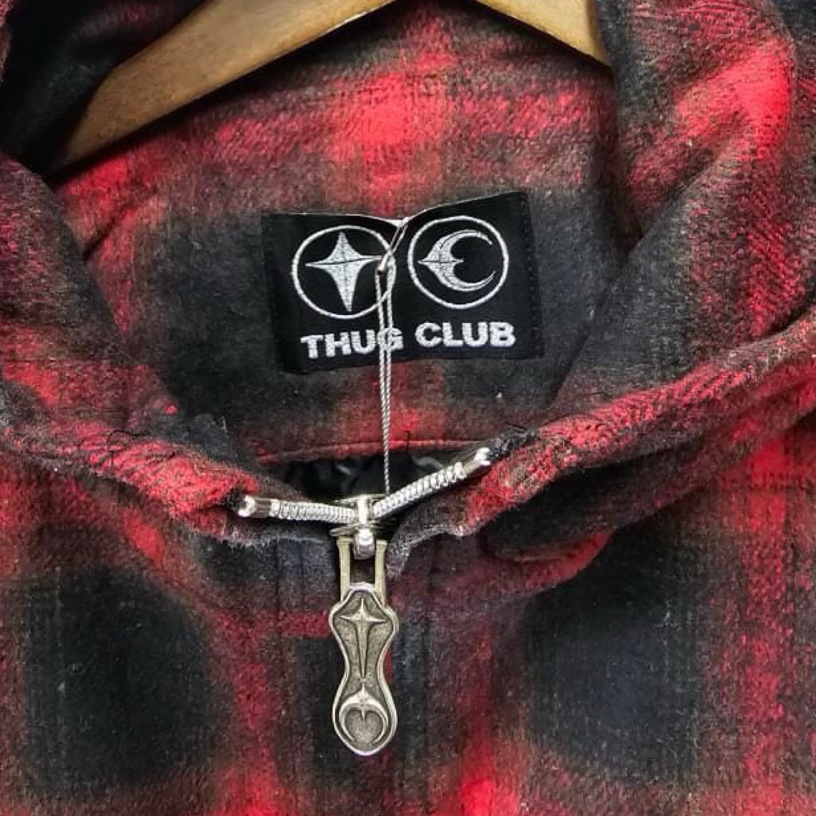 THUG CLUB 2024AW ARAB SWORD FLANNEL CHECK ZIP UP HOODIE JKT